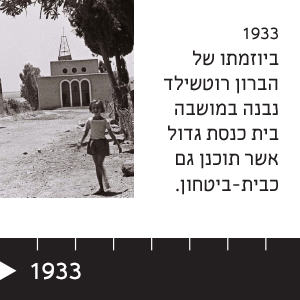 1933 ביוזמתו של הברון רוטשילד נבנה במושבה בית כנסת גדול אשר תוכנן גם כבית-ביטחון.